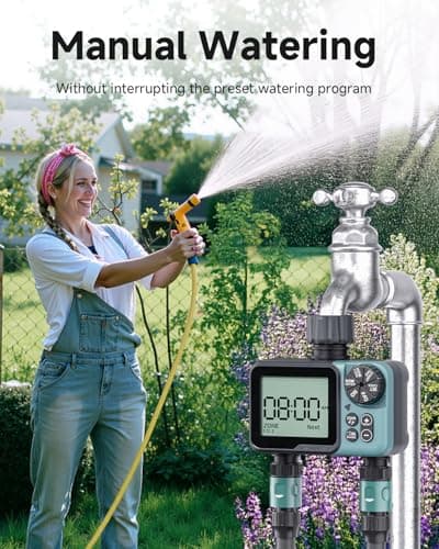 Sprinkler Timer 2 Zone & Digital Water Timer for Garden Hose, Yard, Lawn, Pool – Programmable Irrigation Controller with Rain Delay, IP66 Waterproof Auto & Manual Irrigation System - Thumbnail 3
