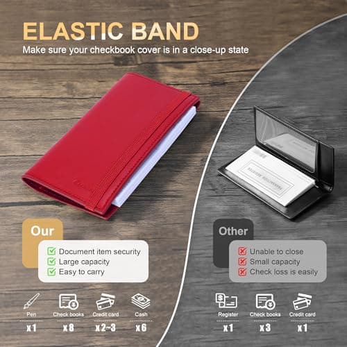 CASMONAL Checkbook Covers for Personal Checkbook Holder RFID Blocking Premium Leather Checkbook Cover for Duplicate Checks - Thumbnail 3