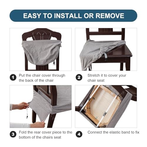 YUEANG Removable Washable Dining Chair Seat Covers Set of 6,Stretch Jacquard Chair Seat Cushion Protector Slipcovers, Rear Covers - Thumbnail 3