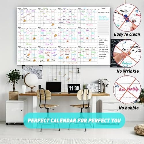 Large Dry Erase Calendar for Wall - 12-Month Undated Wall Calendar Dry Erase, 34" x 60", Reusable Yearly Calendar with Two Markers, Great Layout Dry Erase Wall Calendar for Home School or Office - Thumbnail 4