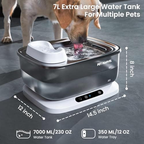 PET Marvel Wireless Quiet Pet Water Fountain, 7L/1.8Gal/230oz Large Water Reserve for Dogs & Cats, Stainless Steel Drinking Bowl, Battery or Plug-in Use, Designed for Short Trips & Backup Use, F2 V2 - Thumbnail 5