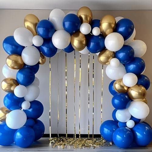 188pcs Royal Blue White Gold Balloon Garland Arch Kit, Navy Blue White and Gold Balloon for Anniversary Wedding Bridal Shower Birthday Party Decorations - Thumbnail 6