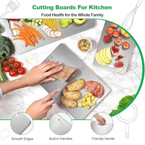 Wekayli 3 PCS Titanium Cutting Board – 100% Pure Titanium Knife-Friendly Chopping Boards, Dishwasher Safe & Non Toxic Hygienic Kitchen Boards for Meat, Vegetables, Fruit & Bread - Thumbnail 6