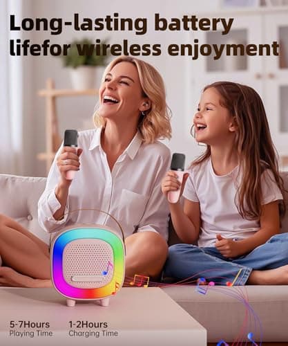 Mini Karaoke Machine Speaker for Kids Adults, Portable Bluetooth with 2 Wireless Microphones, Christmas Birthday Gift Ideas for Toys for Teens Boys and Girls Aged 4, 5, 6, 7, 8, 9, 10, 11, 12+ - Thumbnail 6