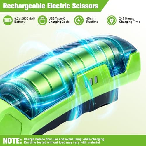 Qidejoy Cordless Cardboard Cutter Electric Scissors, Heavy Duty High-speed Rotary Box Cutter Tools for Fabric, Carpet, Paper, with 2 Blades & Gloves, 4.2V Rechargeable Battery, LED Light, Green - Thumbnail 3