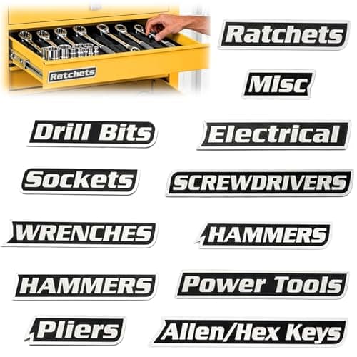 Magnetic Tool Box Labels, 12PCS Strong Magnet Toolbox Drawer Label for Toolboxes, Cabinets & Carts