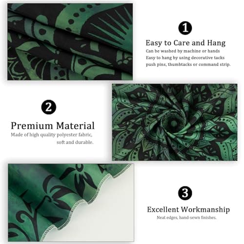 Tichgeim Green Mandala Tapestry for Bedroom Aesthetic, Boho Hippie Ceiling Art Decor Tapestries, Bohemian y2k Floral Backdrop Wall Hanging for Teen Girls Dorm Living Room (51"X60") - Thumbnail 6