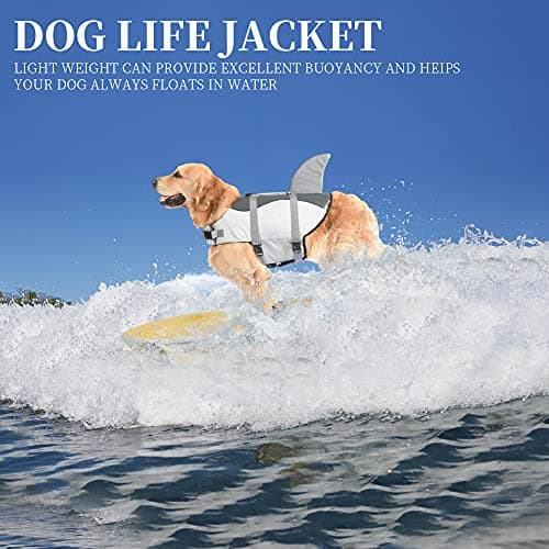 Dog Shark Life Jacket, Dog Life Vest for Swimming Adjustable Pet Life Preserver with Rescue Handle - Thumbnail 4