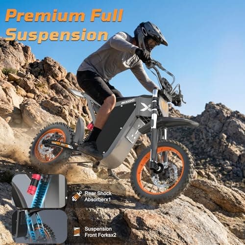 RIXOC GT16 Electric Dirt Bike for Teens & Adults, 3000W 39MPH Electric Motorcycle, 52V25AH Battery Ebike, Hydraulic Brakes & Full Suspension 14”/12" Off-Road E Dirt Bike for Communte/Snow/Rain/Night - Thumbnail 6