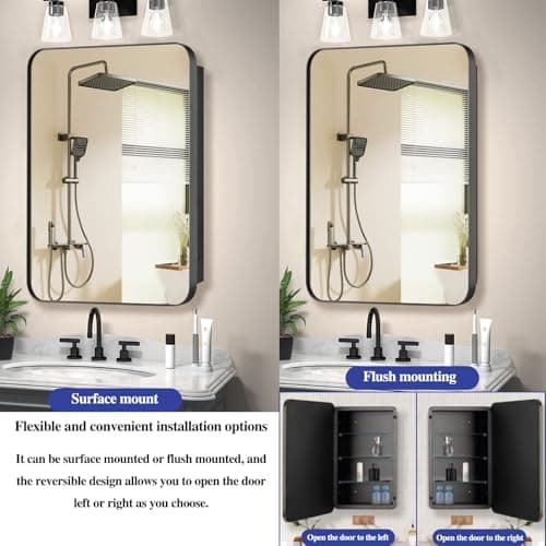 FOMAYKO Bathroom Medicine Cabinet with 20"x30" Stainless Steel Framed Mirror,Recessed or Surface Mounted Bathroom Mirror Cabinet,Storage Cabinet for Bathrooms, Guest Rooms, Apartments, Farmhouse Decor - Thumbnail 3