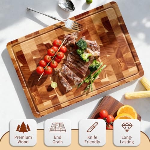 Lavstow Acacia Wood Cutting Board for Kitchen, Large Solid Wood Chopping Board with Grooves & Handles, for Meat, Vegetables, Fruits, Fruits 14.96" x 10.24" x 0.87" - Thumbnail 2