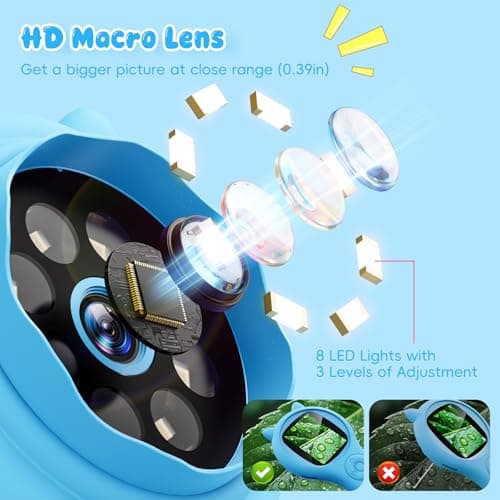 Kids Magnifying Glass Educational Science Kit - Mini LED Pocket Microscope for Kids(3-10 Years) - Durable Design - Ideal Gift for Girls (Blue) - Thumbnail 5