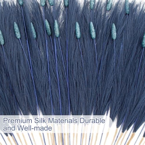 Blue Pampas Grass Decor 45 Pcs 23.6 Inch Faux Pampas Grass with Bunny Tails Bulk Artificial Dried Flowers Small Vase Filler Pompas Grass - Thumbnail 4