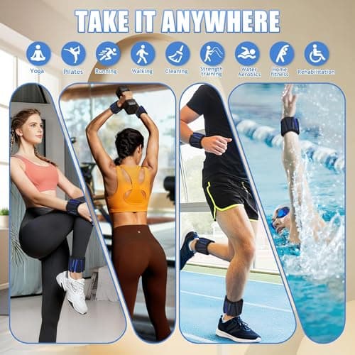 BECOJADDE Ankle Weights Set of 2 (1 lb Each) Wrist Weights for Women Men Adjustable Arm & Leg Weighted Bangles Wristbands for Home Pilates, Walking, Yoga, Workout, Pool Exercise Black Blue - Thumbnail 5