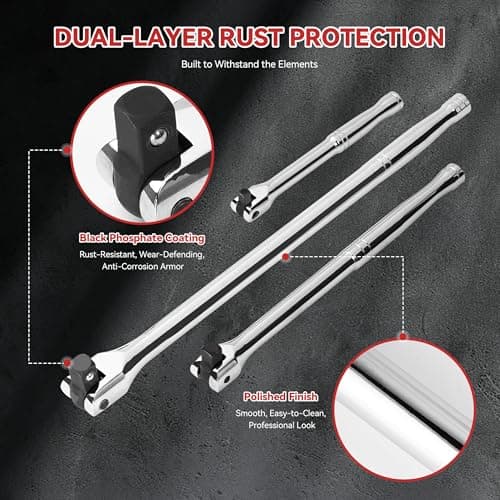 KOOPOOL 10 PC Breaker Bar Set, 3/8" 1/2" 1/4" Drive, 180° Rotatable Head - Thumbnail 6