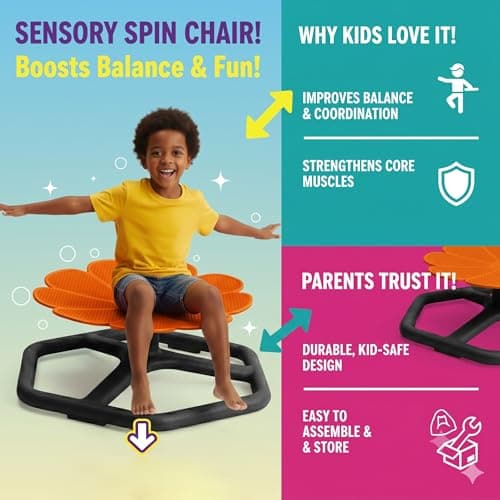KYZDZQ Spinning Chair for Autistic Kids,Sensory Swivel Chair, 220LBS Weight Capacity, Sensory Toy for ADHD & Autism 3-6 Years Children,Training Body Coordination, Metal Base Non-Slip Design (Orange) - Thumbnail 3