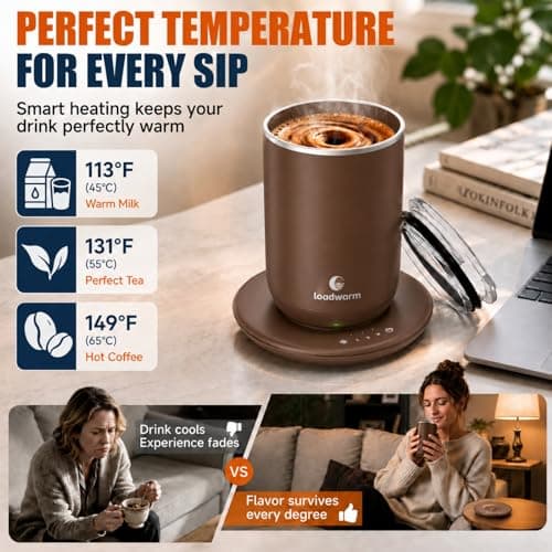 Self Heated Stirring Coffee Mug, 10oz Auto Mixing Cup with Warmer, Brown - Thumbnail 3