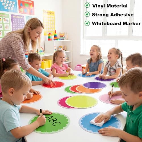 WSICSE 24 Pack Dry Erase Dots 11 Inch Circles Spots 8 Colorful Removable Whiteboard Stickers for Classroom Teachers Students Wall Table Desk & Floor Decals - Thumbnail 5