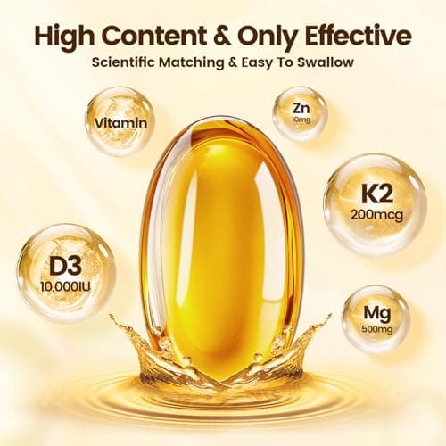 VivoNu Vitamin D3 K2 10,000 IU Magnesium Supplement – 4-in-1 with Vitamin D and K (MK-7), Magnesium Glycinate & Zinc Citrate – 180 Softgels for Energy, Bone* & Muscle* Support* - Thumbnail 2