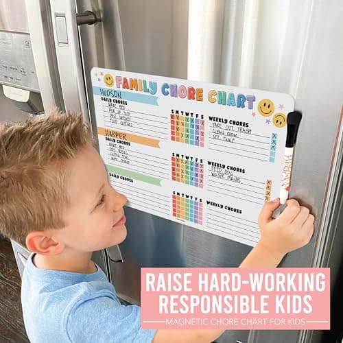 Hadley Designs Magnetic Chore Chart for Kids Multiple - Chores Board for Refrigerator, Dry Erase Task Chart for 2 Kids Daily Behavior, Family Weekly Planner for Teen and Adults, Retro Chore Board - Thumbnail 2