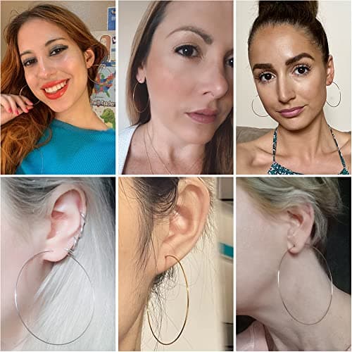 Multipack Dainty Large Thin Gold Hoop Earrings for Women Hypoallergenic Earrings Lightweight 30mm 50mm 60mm 70mm Gold/Silver/Rose Gold Hoop Earrings (3 Pairs-50mm) - Thumbnail 6