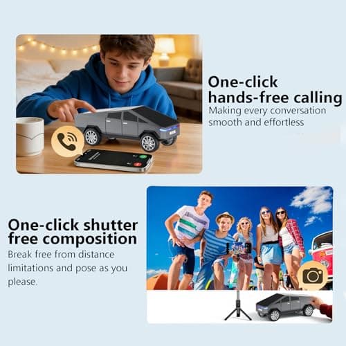 WS-580 Cybertruck Portable Bluetooth Speaker, Replica Car with Display Screen, HD Sound, TWS Pairing, FM Radio, Built-in Mic, Remote Selfie Control, LED Party Light, Gift for Car Lovers (Gray) - Thumbnail 6