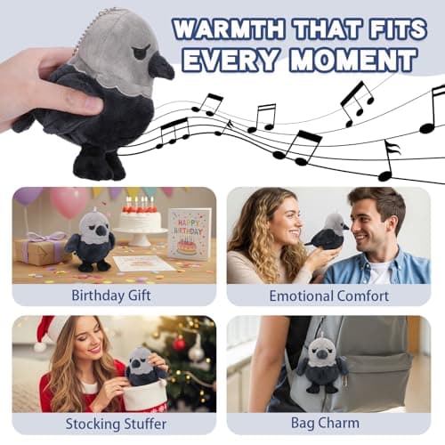 Dalycro TikTok Sad Bird Plush with Sound – Soft Emotional Inspiring Bird Stuffed Animal, Cute Plush Toy for Positive Vibes, Birthday Gift for Men, Women & Friends (Grey) - Thumbnail 6