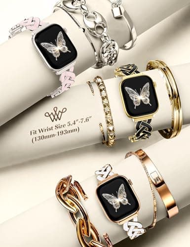 Wearlizer Metal Band Compatible with Apple Watch Bands Women 42/44/45/46/49mm, Dressy Enamel Stainless Steel Bracelet Celtic Knot Strap for iWatch Series 11 10 9 8 7 6 5 4 SE/Ultra 3 2 1 - Thumbnail 6