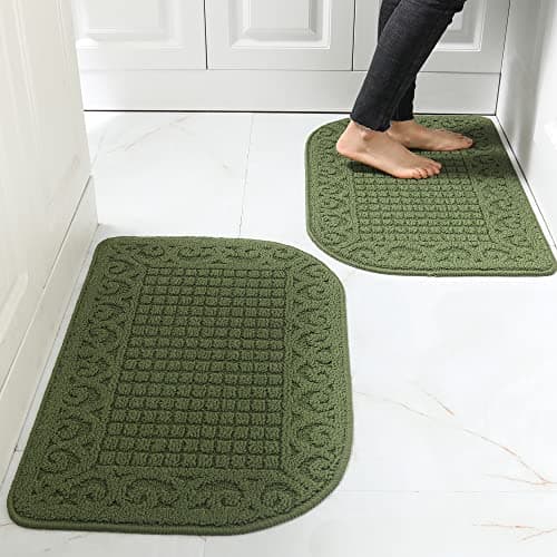 COSY HOMEER 27X18 Inch Anti Fatigue Kitchen Rug Mats are Made of 100% Polypropylene Half Round Rug Cushion Specialized in Anti Slippery and Machine Washable (Green 2pcs) - Image 1