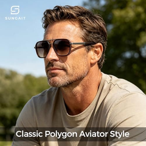 SUNGAIT Polygon Aviator Sunglasses Men Old School Style Adjustable Anti-slip Temples Polarized Lens for Driving Fishing (Gunmetal Frame/Brown Gradient Lens) - Thumbnail 2