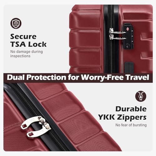 Coolife Luggage Sets, 3 Piece Hard Shell Suitcase Set with Spinner Wheels, Expandable Large Checked Luggage, Lightweight Rolling Carry On with TSA Lock Wine Red - Thumbnail 2