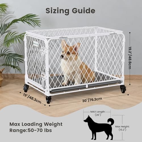 Gardner Pet 30 Inch Collapsible Diamond Mesh Dog Kennel, No Assembly Metal Dog Crate with 4 Lockable Wheels,Removable Tray,Portable Dog cage for Small/Medium Dogs(50-70 lbs) Indoor Outdoor Use - Thumbnail 2