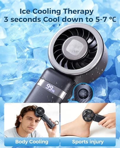 【2026 Upgrade】12000mAh Ice Cube Portable Handheld Fan with 12W Fast Charging Personal Fan 25H Working Time 100 Speeds Turbo Fan Cooling Fan 3-in-1 Desk Fan Rechargeable for Travel,Camping(Black) - Thumbnail 2