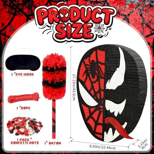 Spider Piñata, Funny Venom Tongue Shape Pinata for Boy's Birthday Celebration Decoration Supplies, Includes 24" Bat Stick, Eye Mask, Rope - Thumbnail 5