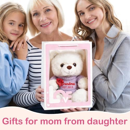12'' Personalized Mother's Day Embroidered Teddy Bear with Rose, Custom Name Stuffed Plush Teddy, Soft Mom Bear Gift for Mother's Day, Birthday, Customized Gift for Mom Grandma from Daughter Son - Thumbnail 5