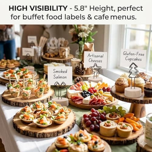 12 Pack Wooden Table Number Holders, Rustic Place Card Holders with Metal Star & Tree Clips, Photo Memo Note Stands for Wedding Reception, Party Decoration, Buffet Signs, Home Office Desk Accessories - Thumbnail 4