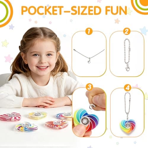 Heart Fidget Spinner Party Favors, 30 Pack, 2-in-1 Sensory Rotating Pendant Toys, Stress Reducer for Kids and Adults, Autism Anxiety Relief, Classroom Rewards - Thumbnail 5