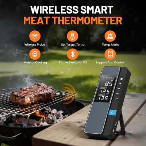 Smart Bluetooth Wireless Meat Thermometer, Real-Time Monitoring Control Digital Thermometer with Smart App, Meat Probe IP67 Waterproof High Accuracy Perfect for BBQ, Oven, Grill & Smoker - Thumbnail 2