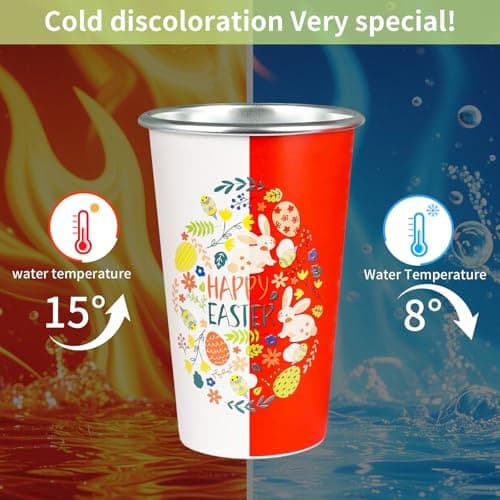 TJ Easter Bunny Cups Color Changing Aluminum Metal Cups Set of 6, 15 oz, Easter Party Cup Set Aluminum Drinking Cups,Great Easter Decoration for Parties, Camping, Easter Gifts for Kids - Thumbnail 3