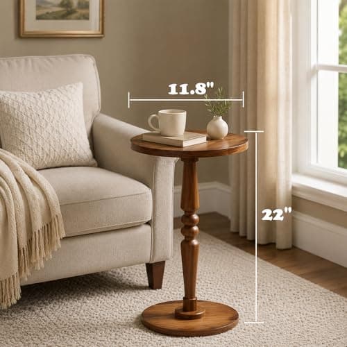 promitop Small Wooden Round Side Table - Accent Nightstand Pedestal Table for Living Room, Bedroom - Compact Coffee Table, Tea Table, Drink Table, End Table for Small Spaces, Corners, Office - Thumbnail 3