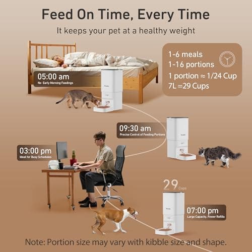 Automatic Cat Feeder - 7L/29 Cups Cat Food Dispenser with Desiccant Bag, 1–6 Meals, Ideal for 2–15mm Dry Food, Auto Pet Feeder with Dual Power Supply, Automatic Dog Feeder for Small Medium Breed - Thumbnail 3