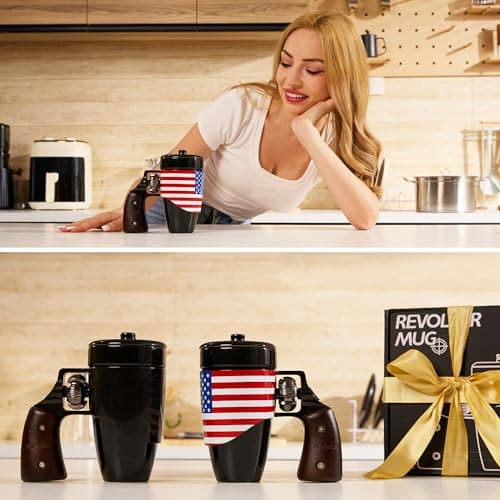 Pukomc Novelty Ceramic Coffee Mug, Birthday Gifts for Men and Women, fathers gifts, Coffee Mugs for Men (16OZ) (Black & Flag) - Thumbnail 6