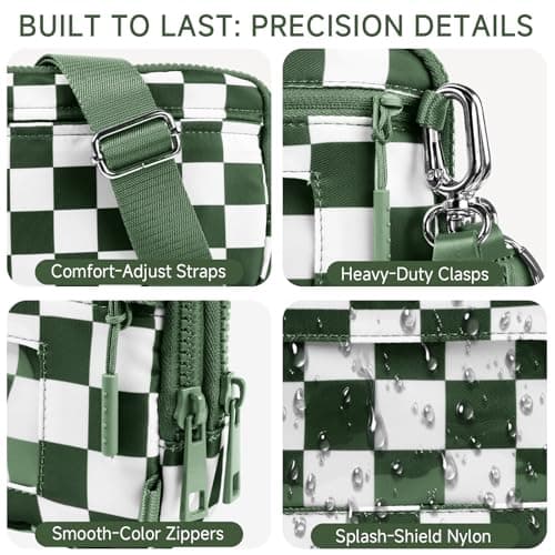 NBERMOTION Checkered Nylon Wristlet Wallets for Women RFID Blocking Purse With Credit Card Holder & Crossbody Strap(Pea Green) - Thumbnail 6