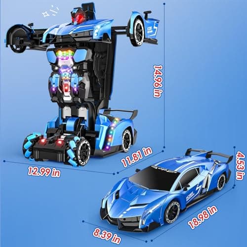 Holyton Big 1:10 Scale Transform RC Car & Robot – One-Button Transformation, Gesture Sensing, LED Lights, Music & Fog Spray, 2 Batteries 80 Mins Play, Birthday Gift for Boys Girls Ages 3-12 - Thumbnail 3