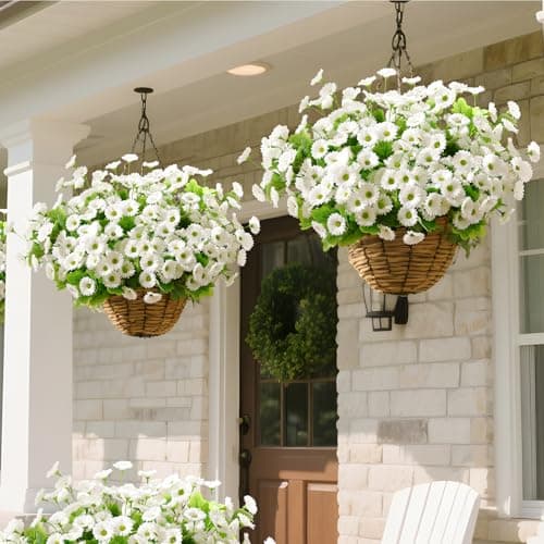 Waipfaru Artificial Flowers for Outdoors Faux Plants, UV Resistant Artificial Outdoor Flowers, White Silk Daisy Realistic Fake Mums Flower for Front Porch Spring Home Planter Patio Decor, 6 Bundles - Thumbnail 5
