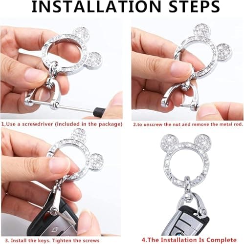 XUPEIXUN Bling Keychain, Carabiner Keychain with Key Ring, Cute Rhinestone Crystal Key Chain for Women - Thumbnail 5