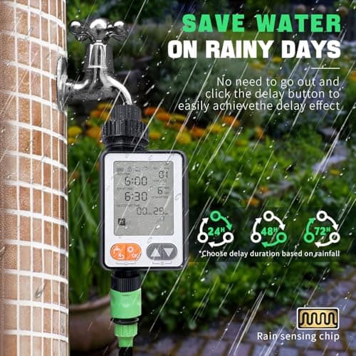 Sprinkler Timer for Garden Hose, 10 Programmable Water Timer with with Auto Rain Delay, IP54 Waterproof 3.3“ Large LCD Drip Irrigation System Timers for Plant, Yard, Lawns, Outdoor - Thumbnail 4