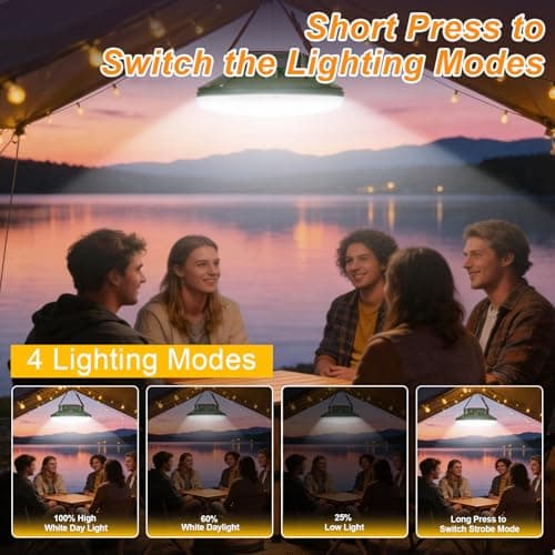 CREATE BRIGHT Camping Lights 9000mAh Rechargeable LED Lantern, Outdoor Camping Lantern with 4 Light Modes & Tripod Mount , Tent Light for Emergency, Photography, Repair, Hurricane - Thumbnail 2