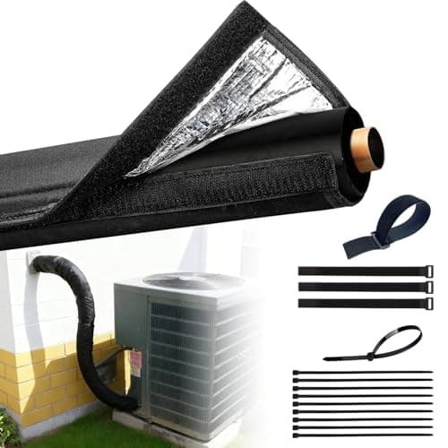 3 Layers Pipe Insulation Cover, HVAC Copper Pipe Cover 600D Oxford AC Air Conditioner Line Pipe Insulation Covers Insulation with 4 Nylon Straps (Black) - Image 1