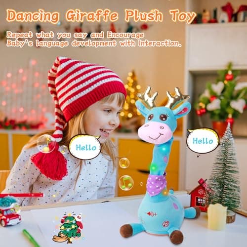 LUKETURE Dancing Talking Singing Blue Giraffe Stuffed Plush with Golden Antlers,Interactive Stuffed Animal Toy, Musical Plush with Record & Repeat, Sings 10 Songs, LED Lights - Thumbnail 3